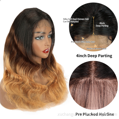 Uniky 1B 4 27 Blonde Brazilian Straight Lace Front Wig 13x4 Colored Ombre Human Hair Wigs Pre Plucked Remy Brown Lace Front Wig